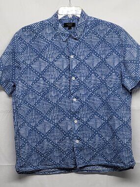 Banana Republic Shirt Linen Blend Camp Mens Size Large Button Up Geometric